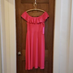NWT Betsey Johnson Pink Off-Shoulder Ruffled Dress